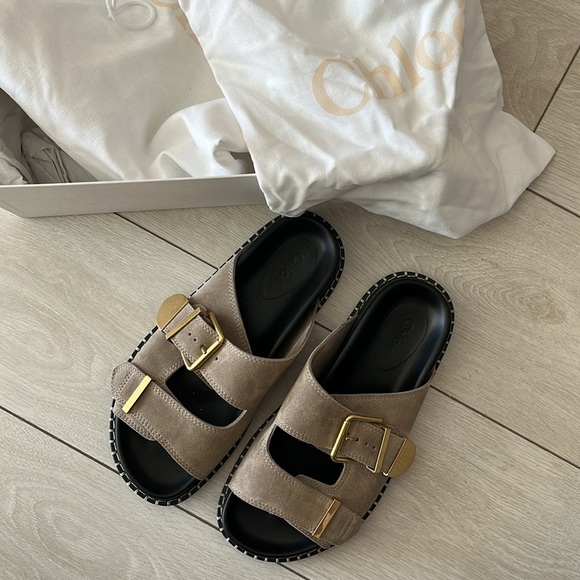 Chloe Rebecca Suede Dual-Buckle Slide Sandals - Picture 7 of 11